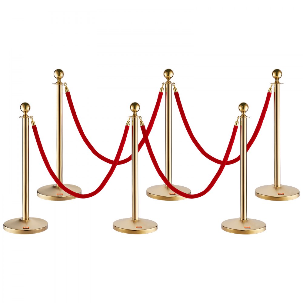 VEVOR Stanchion Post with Velvet Rope, 6-Pack Crowd Control Stanchion with 4PCS 5FT Red Velvet Ropes, Stainless Steel Queue Barrier Line Divider with Fillable Base & Ball Top for Wedding Museum Party - QTGLZJSBXGKTNTBR1V0