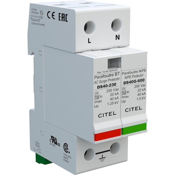 Citel Surge Protection Device, 3 Phase, 230/400V, 2 Poles, 2 Wires - DS42S-230/G