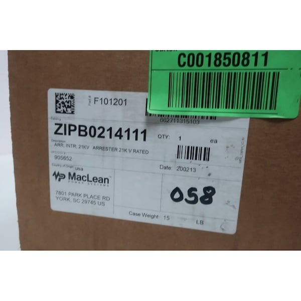 Maclean Power Systems Mp Arrestor 21Kv-Ac Surge Suppressor - ZIPB0214111