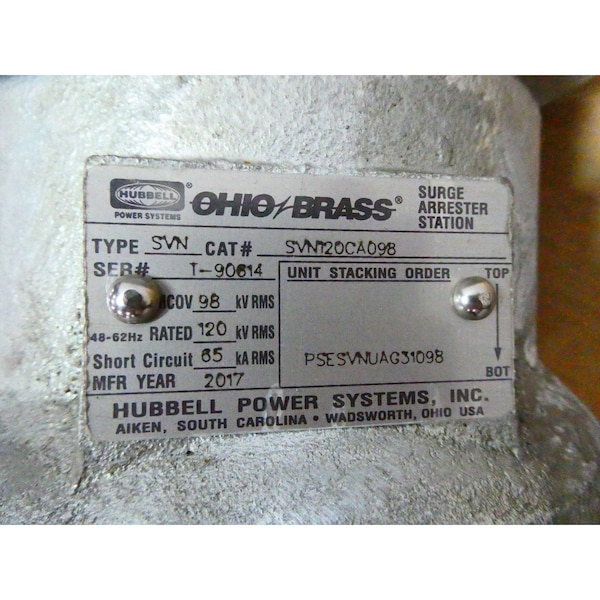 Hubbell OHIO BRASS ARRESTER STATION 120KV-AC SURGE SUPPRESSOR - SVN120CA098