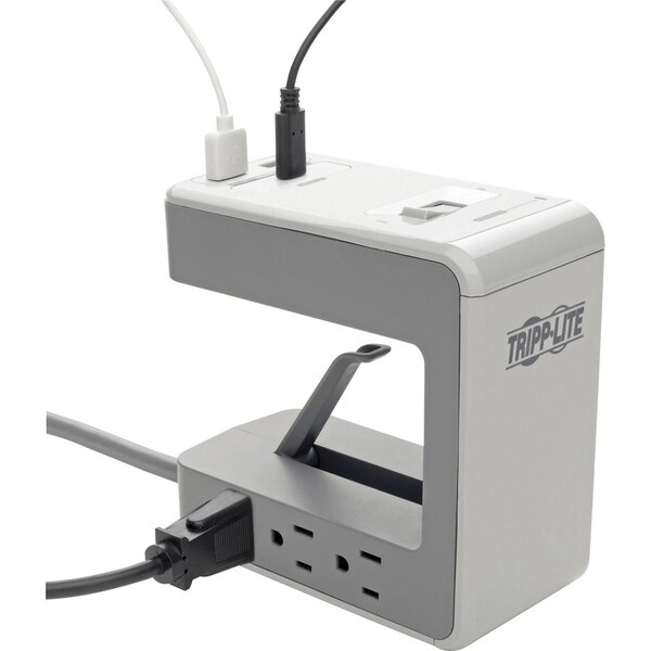 Tripp Lite Surge Protector, Desk Clamp, 2-7/10"Wx5-3/10"Dx5-1/5"H, LGY - TRPTLP648USBC
