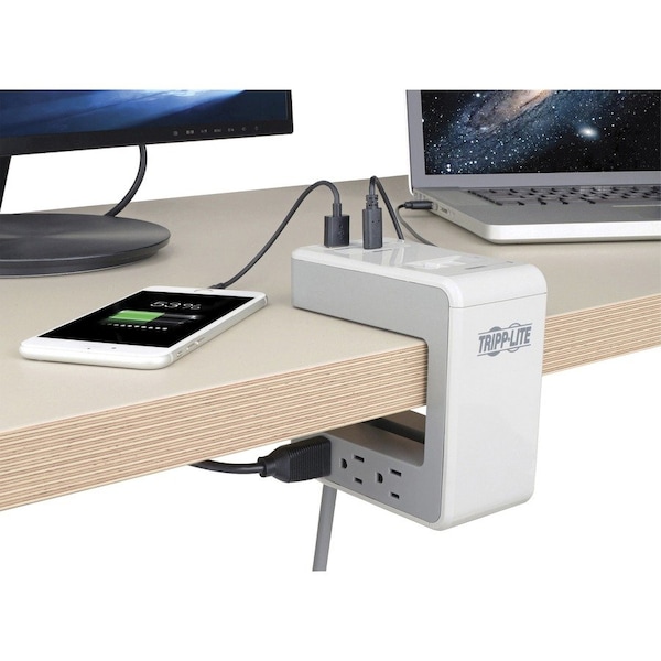 Tripp Lite Surge Protector, Desk Clamp, 2-7/10"Wx5-3/10"Dx5-1/5"H, LGY - TRPTLP648USBC