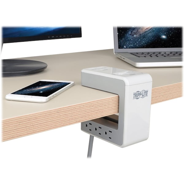 Tripp Lite Surge Protector, Desk Clamp, 2-7/10"Wx5-3/10"Dx5-1/5"H, LGY - TRPTLP648USBC