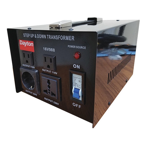 Dayton Step Up/Step Down Voltage Converter, 110V AC to 220V AC, 220V AC to 110V AC, 3kVA, 50/60 Hz, Metal - 16V988