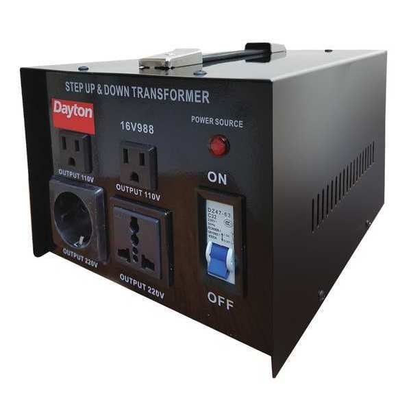 Dayton Step Up/Step Down Voltage Converter, 110V AC to 220V AC, 220V AC to 110V AC, 3kVA, 50/60 Hz, Metal - 16V988