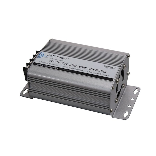 Aims Power DC to DC Converter, 24V DC to 12V DC, 0 Hz, Aluminum - CON20A2412