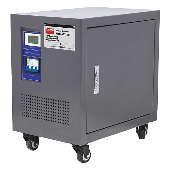 Dayton Step Up/Step Down Voltage Converter, 230V AC to 115V AC, 3000VA, 60 Hz, Portable, Steel - 467L76