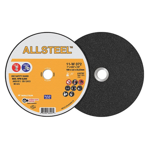 Rueda de corte de acero Allsteel de Walter Surface Technologies, 7" x 1/16" - 11W072