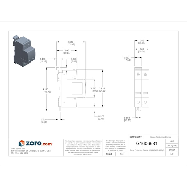 Mersen Surge Protection Device, 1 Phase, 120/240V AC, 2 Poles, 3 Wires - STP240S07