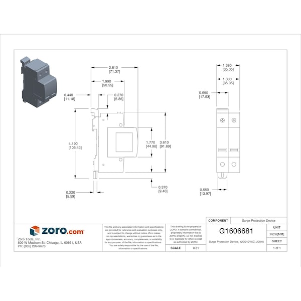 Mersen Surge Protection Device, 1 Phase, 120/240V AC, 2 Poles, 3 Wires - STP240S07