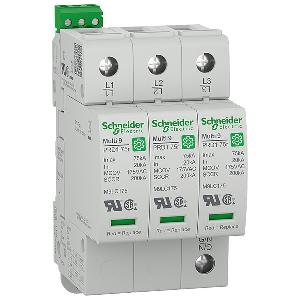 Schneider Electric Surge Arrester, 3 Phase, 120/208V, 3 Poles, 4 Wires - M9L13208