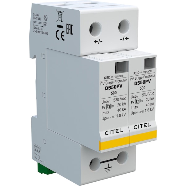 Citel Surge Protection Device, 600V, 3 Poles, 2 Wires - DS50PVS-600