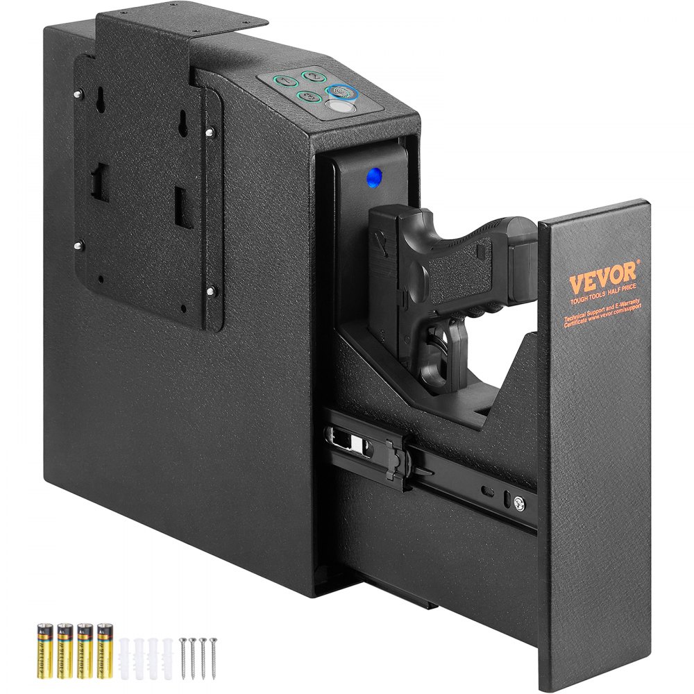 VEVOR Mounted Gun Safe for Pistols, Biometric Gun Safe with Three Quick Access Ways of Fingerprints, Passwords and Keys, Handgun Safe for 1 Pistol for Home, Bedside, Nightstand, Wall - SQJCT00000002M2N2V0