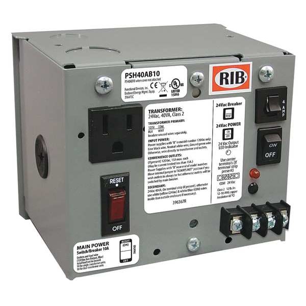 Functional Devices-Rib Class 2 Transformer, 40 VA, NEMA 1, Not Rated, 24V AC, 120V AC - PSH40AB10