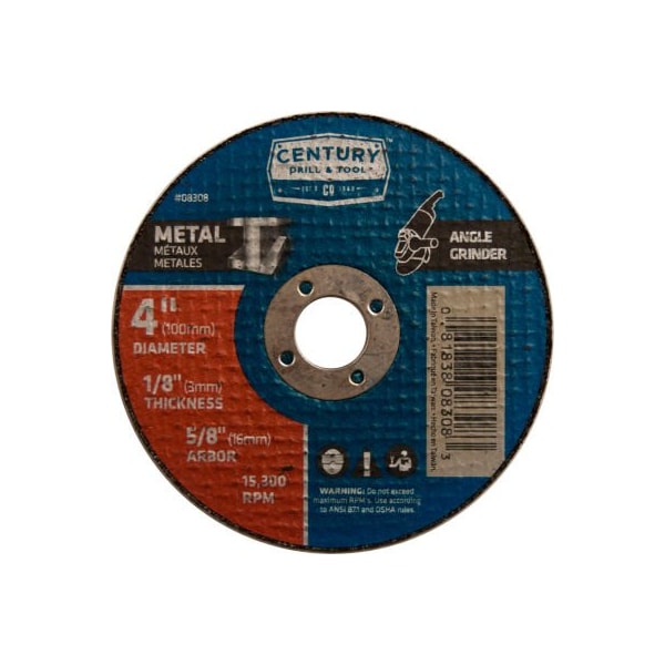 Rueda de corte Century Drill 0 de 4" x 5/8" de óxido de aluminio - 8308.