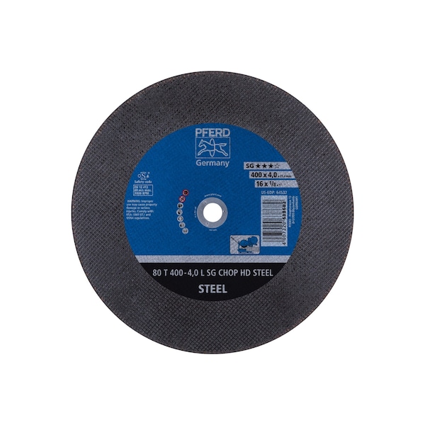 Pferd 16" x 1/8" Rueda de corte, 1" A.H. - L - SG CHOP HD STEEL - 64532