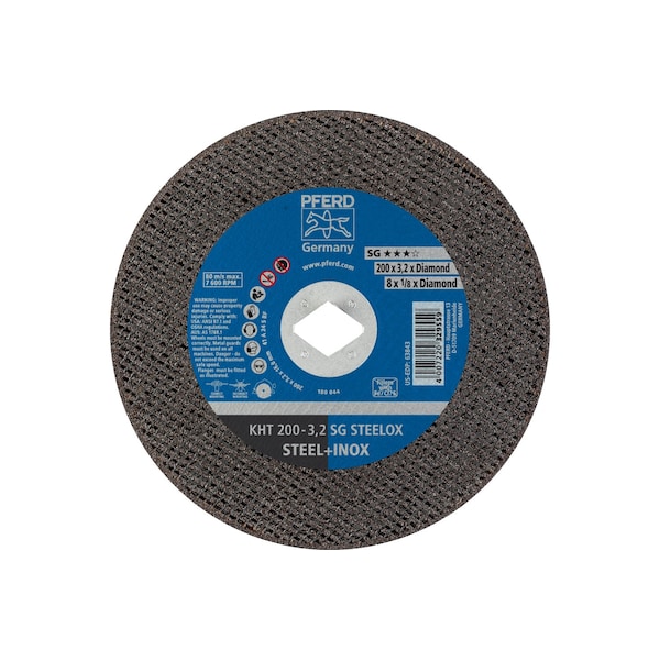 Disco de corte Pferd de 8" x 1/8", agujero de diamante de 5/8" - 1/2" - SG STEELOX - Tipo 1 - 63843