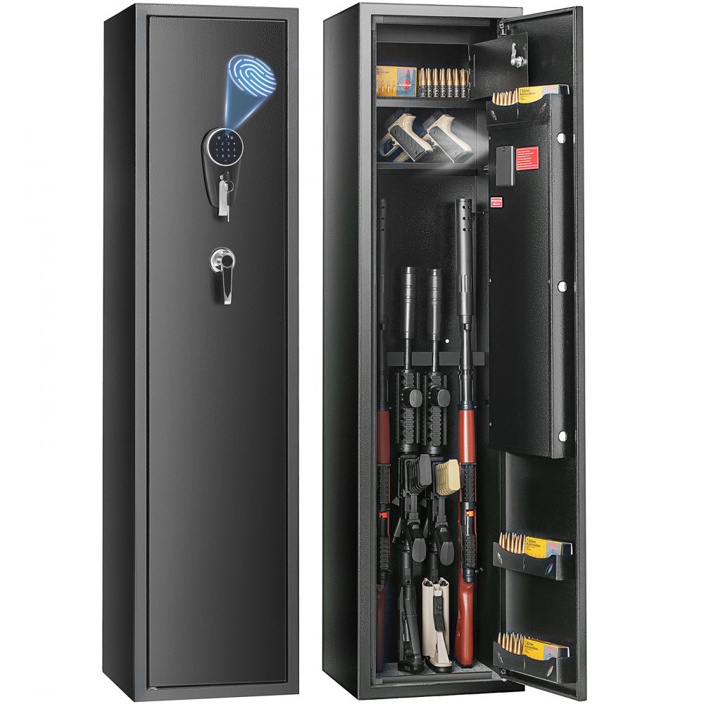 VEVOR 6 Gun Safe, Gun Security Cabinet with Fingerprint & Digital Keypad Lock, Gun Storage Cabinet with Built-in Storage Locker and Removable Storage Shelf for Pistols & Home Long Gun - ZQJDSXZZWWS697E4QV0