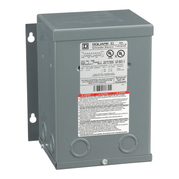 Square D General Purpose Transformer, 1 kVA, NEMA 3R, 115°C, 120/240V AC, 277V AC - 1S8F