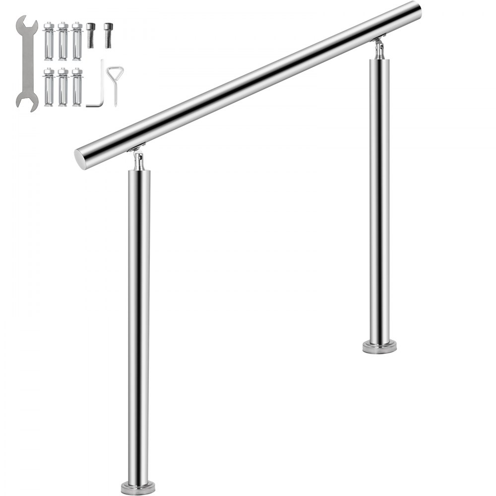 VEVOR Stainless Steel Handrail 551LBS Load Handrail for Outdoor Steps 32x34" Outdoor Stair Railing Silver Stair Handrail Transitional Range from 0 to 90° Stair Rail Fits 1-2 Steps with Screw Kit - BXGTFSLZ80CMEN5BJV0