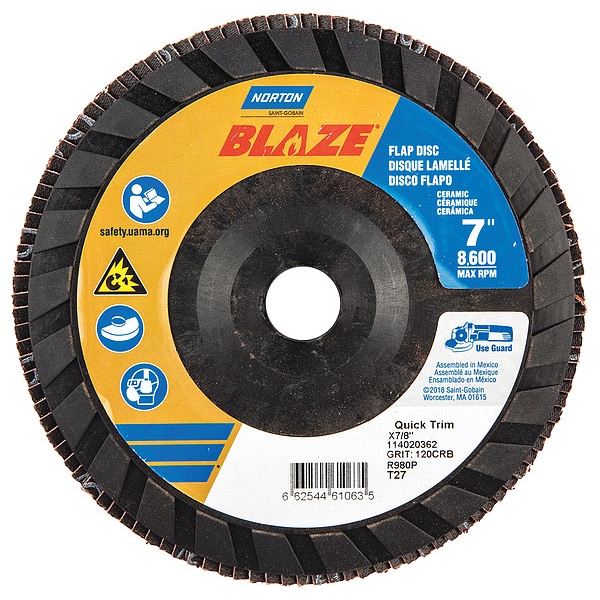 Norton Abrasives Flap Disc, 7 pulgadas x 120 granos, 7/8 - 66254461063