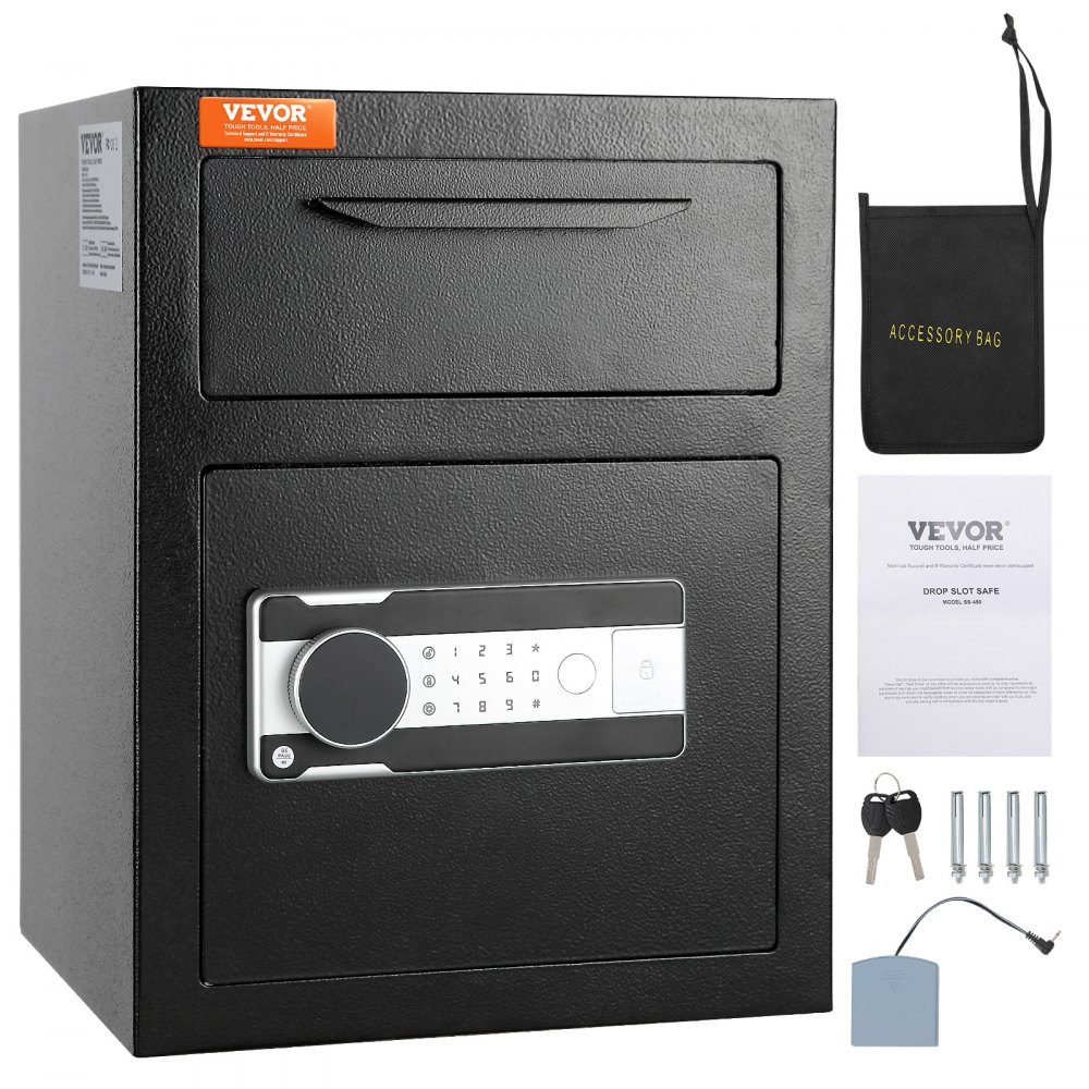 VEVOR 1.7 Cub Depository Safe, Deposit Safe with Drop Slot, Electronic Code Lock and 2 Emergency Keys, 17.71'' x 13.77'' x 13.77'' Business Drop Slot Safe for Cash, Mail in Home, Hotel, Office - LCSBXX17L000GVVNCV0