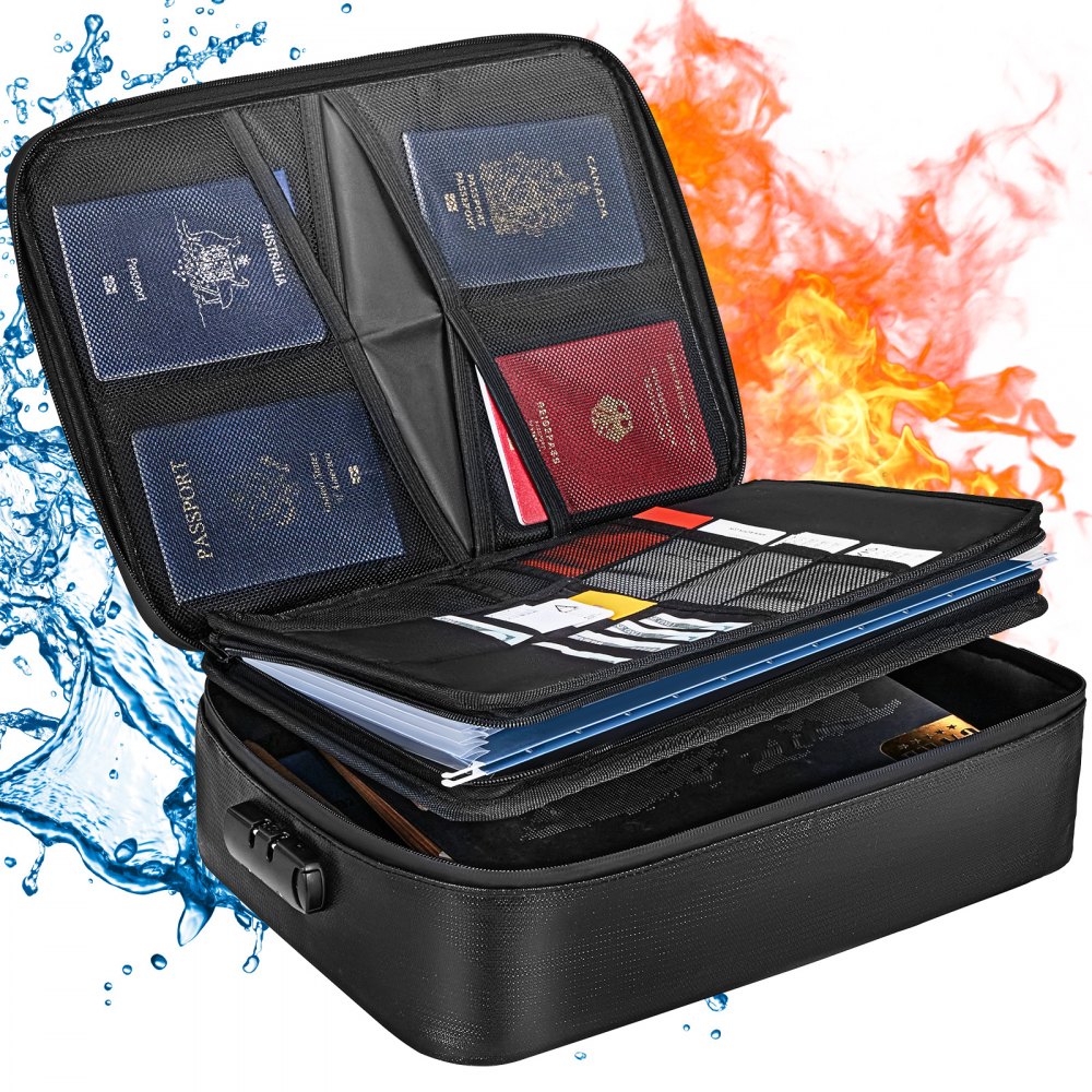 VEVOR Fireproof Document Box, Fireproof Document Bag with Lock 2000℉, 3-layer Fireproof and Waterproof File Box 14.17x10.63x4.13 inch with Zipper, for Money, Documents, Jewelry and Passport - XSFHW14210641H7Q1V0