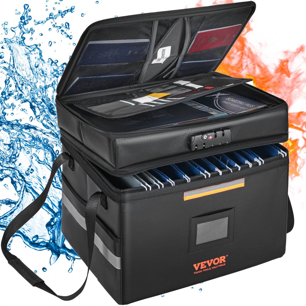 VEVOR Fireproof Document Box, 2000℉ Fireproof Document Bag with 3 Storage Layers, 15.35"x12.4"x13.98", Fireproof Wallet, Large Briefcase, Money Storage, Passport, Documents, Bank File - XSF1561361221WR0XV0