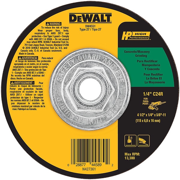 Rectificadora de mampostería Dewalt 4-1/2" x 1/4" x 5/8"-11 - DW4551