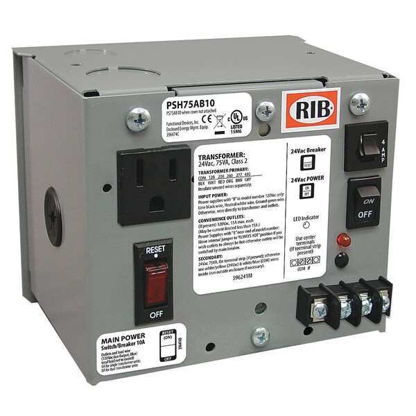 Functional Devices-Rib Class 2 Transformer, 75 VA, NEMA 1, Not Rated, 120V AC, 120/208/240/277/480V AC - PSH75AB10