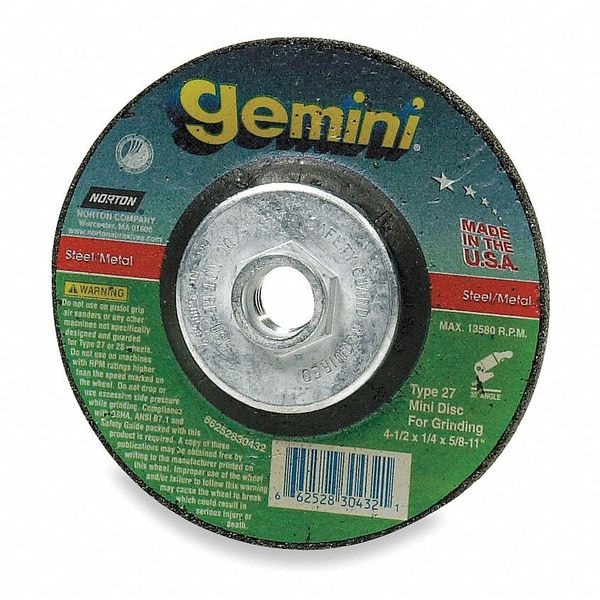 Ruedas de centro deprimido Norton Abrasivos, Tipo 27, 4 1/2 pulgadas de diámetro, 0.125 pulgadas de espesor, tamaño de agujero de árbol de 5/8"-11 - 66252843590.