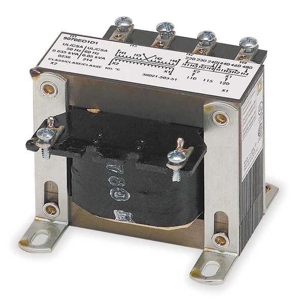 Square D Control Transformer, 50 VA, Not Rated, 55°C, 120V AC, 240/480V AC - 9070EO1D1