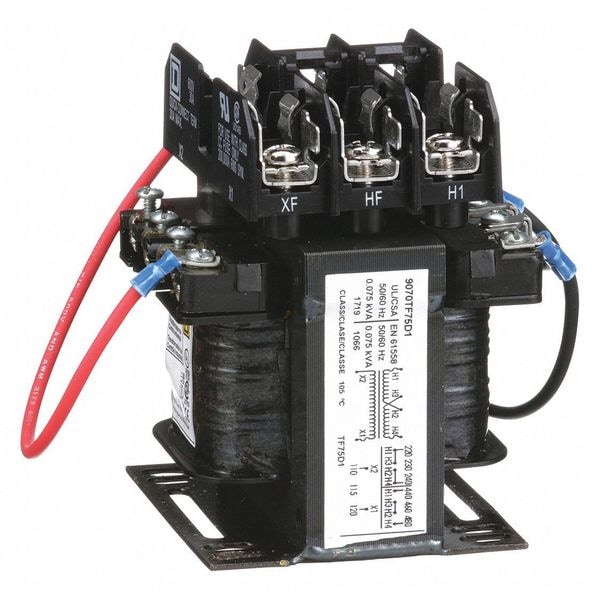 Square D Control Transformer, 75 VA, Not Rated, 55°C, 120V AC, 240/480V AC - 9070TF75D1