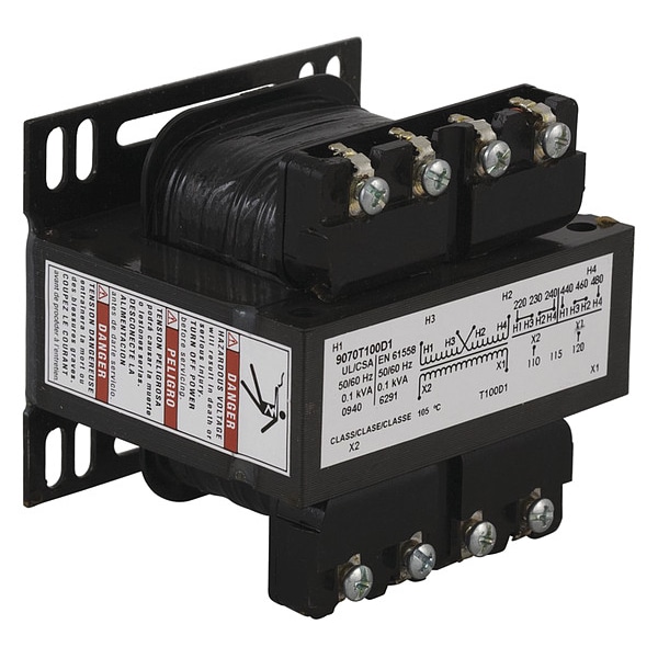 Square D Control Transformer, 100 VA, Not Rated, 55°C, 120V, 380/277/480/208/240V - 9070T100D109