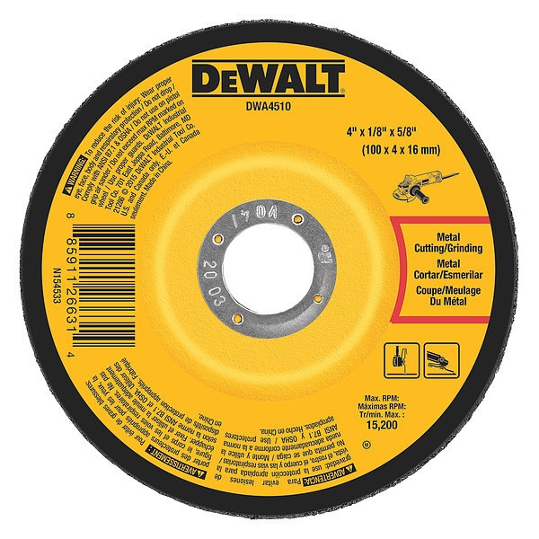 Rueda de esmerilado de metal Dewalt 4" x 1/8" x 5/8" - DWA4510