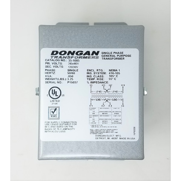 Dongan 240-480X120-240 50Va Wall Transformer - 35-1005