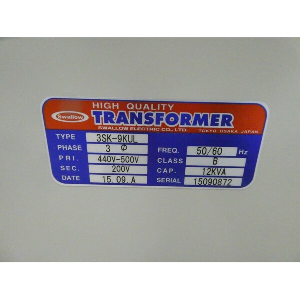 Swallow 3PH 12KVA 440-500V-AC 200V-AC VOLTAGE TRANSFORMER - 3SK-9KUL