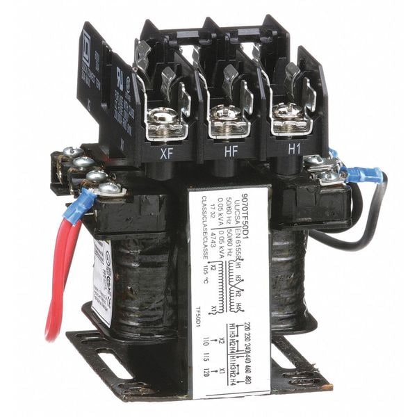 Square D Control Transformer, 50 VA, Not Rated, 55°C, 120V AC, 240/480V AC - 9070TF50D1