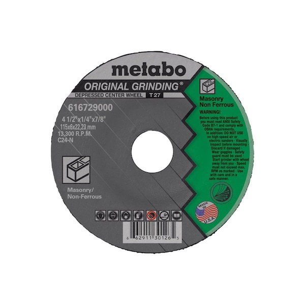 Rueda de Esmerilado Metabo 7" x 1/4" x 5/8"-11 - C24N Original para Albañilería - 655660000
