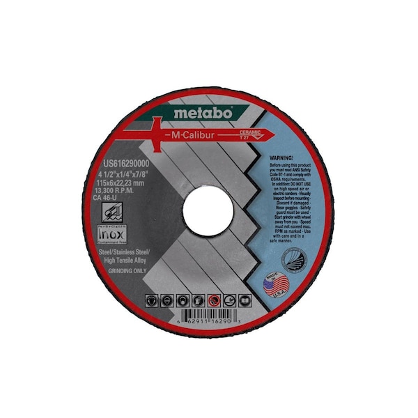 Rueda de rectificado Metabo 5" x 1/4 x 7/8 - CA46U M-Calibur T27 - US616291000