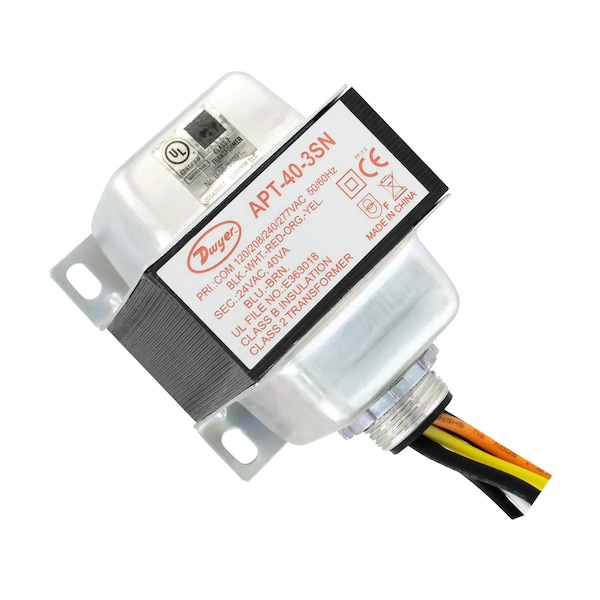 Dwyer Instruments AC Power Transformer, 75 VA, 24V AC, 120/208/240/277/480V AC - APT-75-5SB