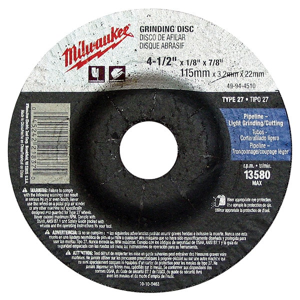Rueda de corte Milwaukee Tool de 4-1/2" x .045" x 7/8" (Tipo 27) - 49-94-4505