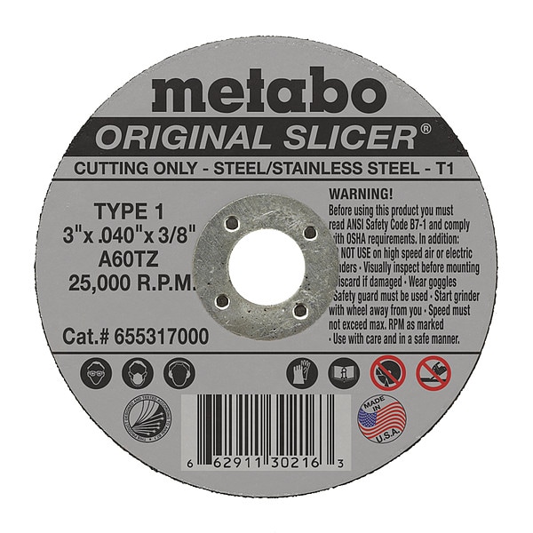 Rueda de corte Metabo, T1, A60TZ, 3"X0.040"X3/8" - 655317000