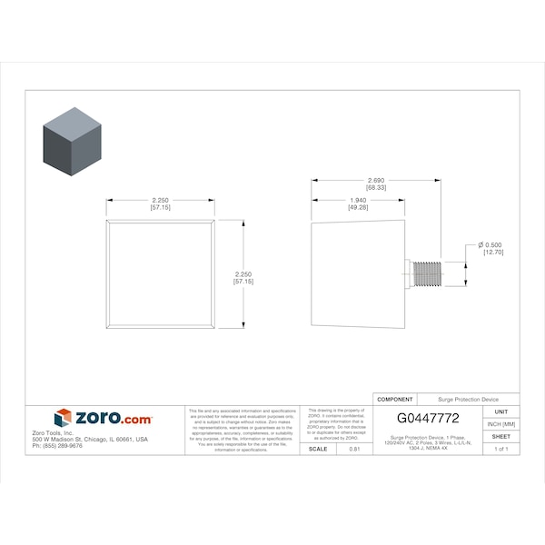 Square D Surge Protection Device, 1 Phase, 120/240V AC, 2 Poles, 3 Wires, L-L/L-N, 1304 J, NEMA 4X - SDSA1175
