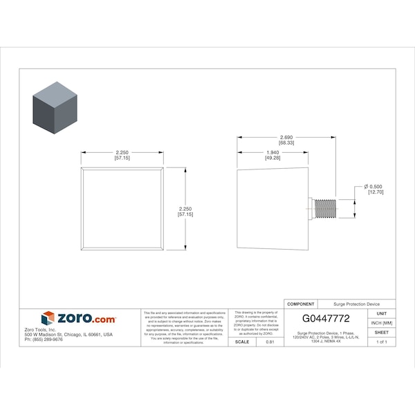 Square D Surge Protection Device, 1 Phase, 120/240V AC, 2 Poles, 3 Wires, L-L/L-N, 1304 J, NEMA 4X - SDSA1175