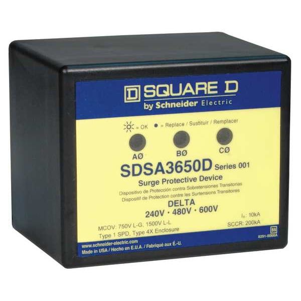 Square D Surge Protection Device, 3 Phase, 600V AC, 3 Poles, 3 Wires - SDSA3650D