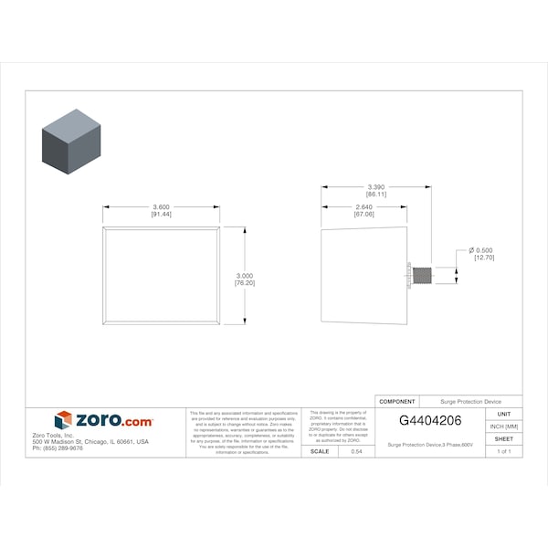 Square D Surge Protection Device, 3 Phase, 600V AC, 3 Poles, 3 Wires - SDSA3650D