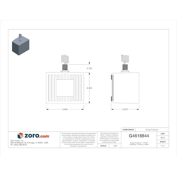 Square D Surge Protection Device, 1 Phase, 120/240V AC, 2 Poles, 3 Wires + Ground - HEPD80
