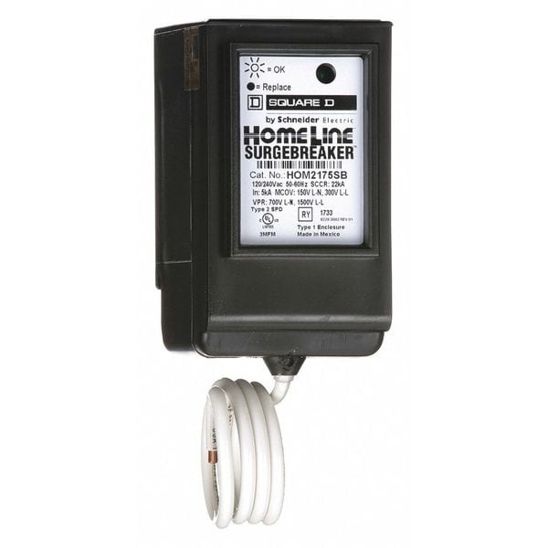 Square D Surge Protection Device, 1 Phase, 120/240V AC, 2 Poles, 3 Wires, L-L/L-N, 900 J, NEMA 2 - HOM2175SB