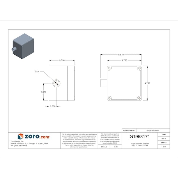 Eaton Surge Protection Device, 3 Phase, 480V, 3 Poles, 3 Wires - CVX050-480D